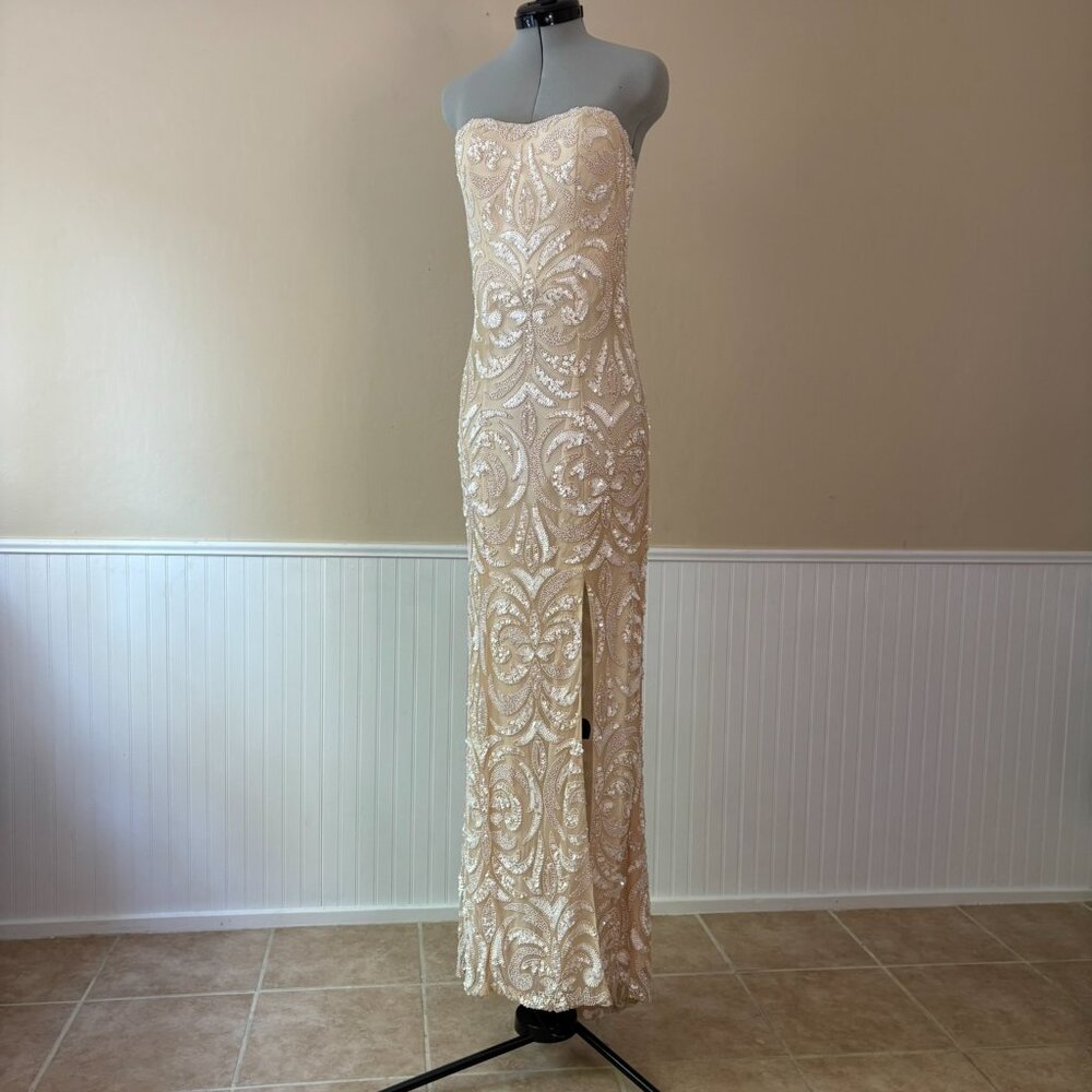 BG Haute Beige Lace & White Sequin  Bridal Dress | Formal Designer Gown | Size 2